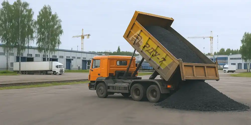 Асфальтовая крошка - Колядичи, промзона: выгрузка у складских ангаров