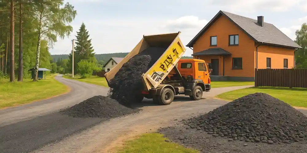 Заказать машину асфальтогранулята (асфальтной крошки). Выгрузка, отсыпка, укладка. Минский район