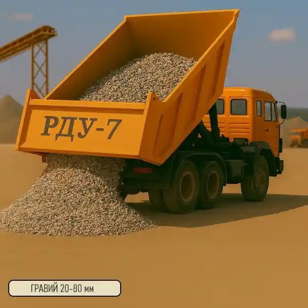 Гравий крупной фракции - разгрузка самосвалом РДУ-7 в карьере
