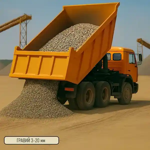 Гравий мелко-средней группы - разгрузка самосвалом РДУ-7 в карьере