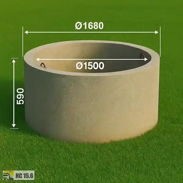 Бетонное кольцо КС 15.6 Ø1500×590 мм с монтажными петлями на траве