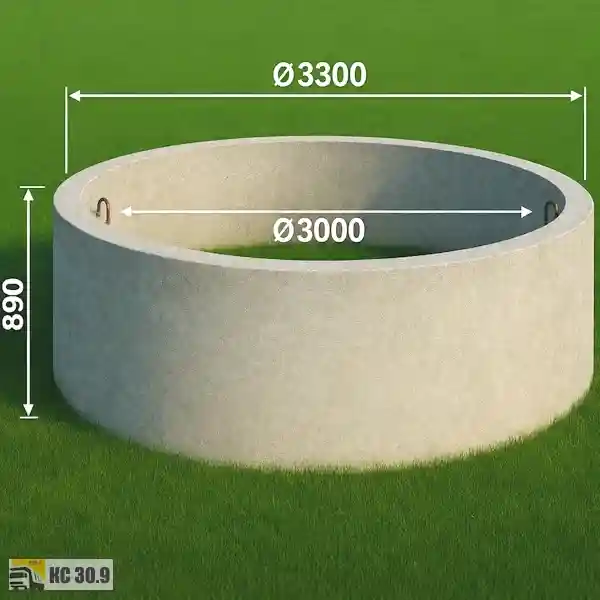 Бетонное кольцо КС 30.9 Ø3000×890 мм с монтажными петлями на складской площадке