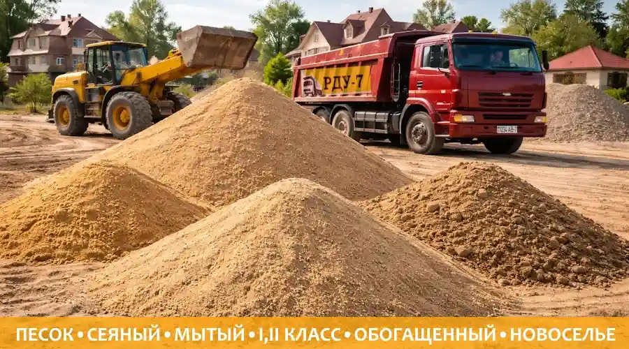 Самосвал доставка песка, карьерный, мытый, сеяный, с карьеров. Агрогородок Новоселье, Минская область Минский район