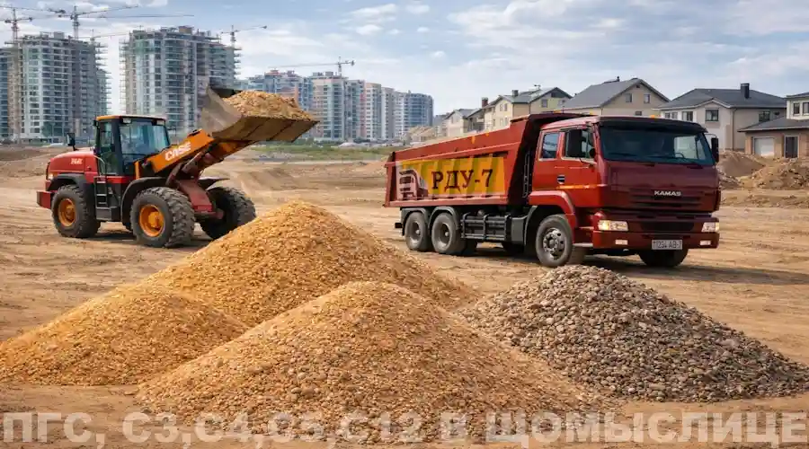 ПГС и песчано-щебёночные смеси С3 С4 С5 С12 в аг.Щомыслица Минского района доставка самосвалами