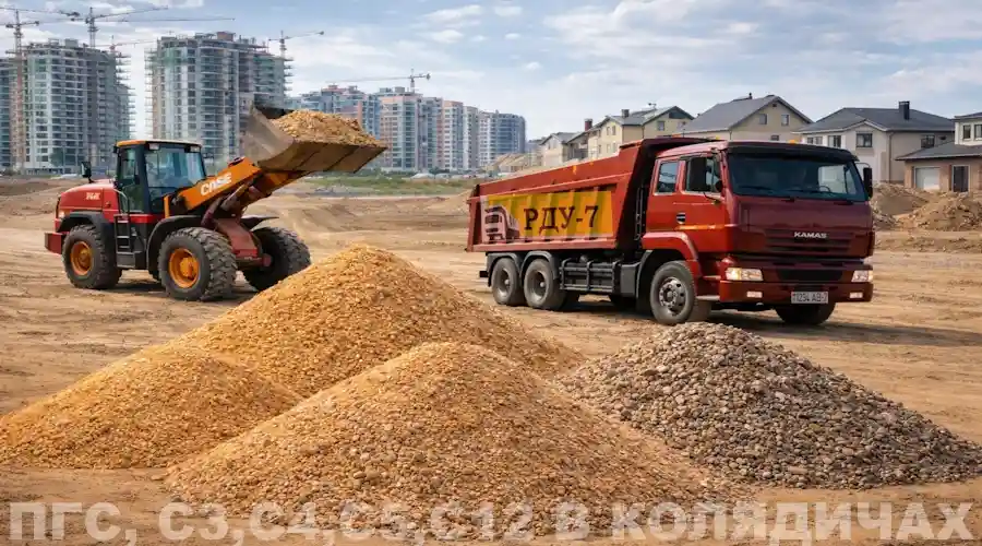 ПГС и песчано-щебёночные смеси С3, С4, С5, С12 в Колядичах - доставка самосвалами 10–35 тонн